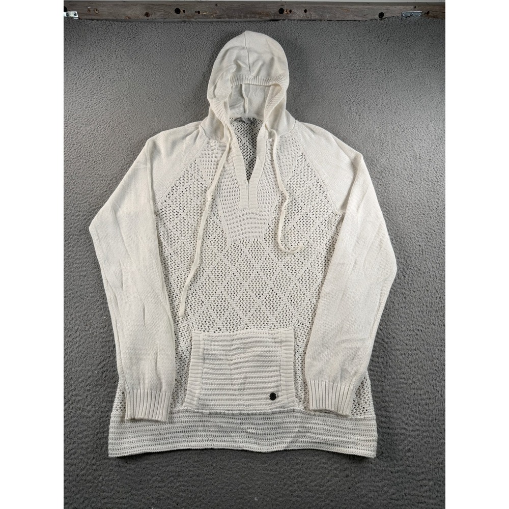 Prana Sweater Hoodie Women Medium White Open Knit Crochet Boho Coastal